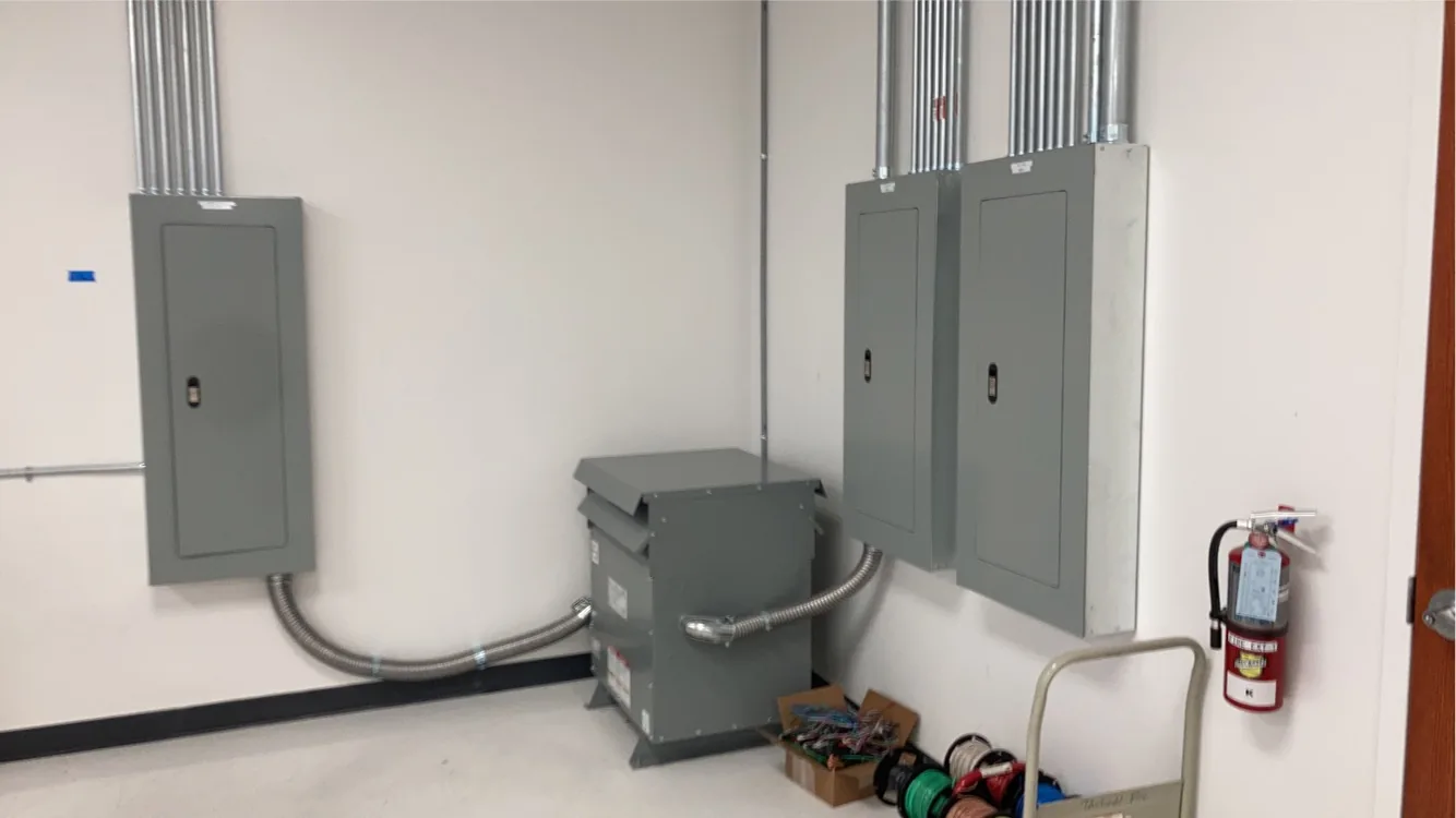 Electrical room feeding a commercial EV charging installation