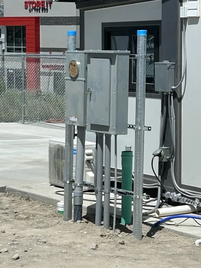 Exterior distribution equipment installed for commercial EV charging