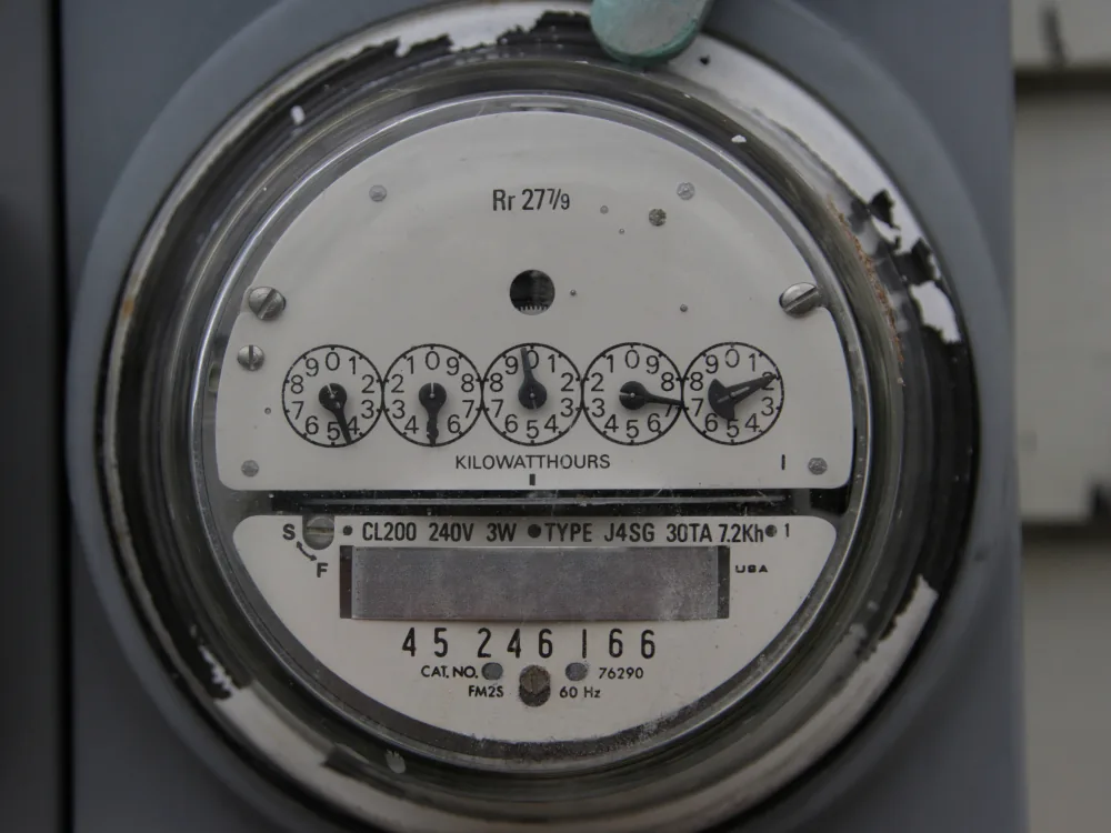 Close-up of an existing electric meter face before a Salt Lake City meter base upgrade Close-up of an existing electric meter face before a Salt Lake City meter base upgrade